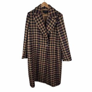 Ann Taylor burgundy, camel, and black houndstooth wool coat- size L